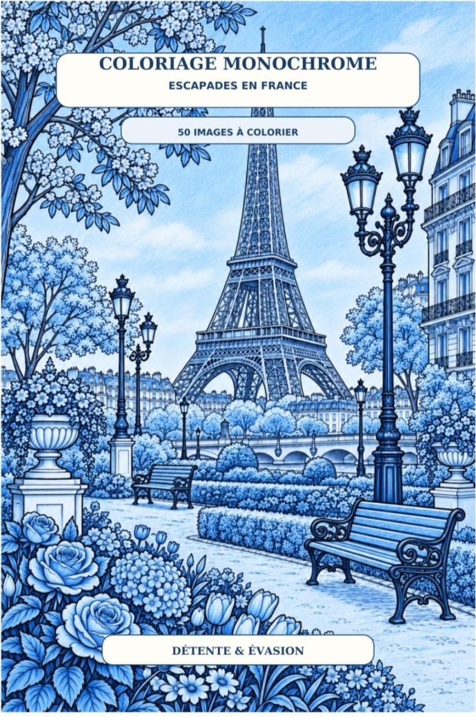 Couverture de COLORIAGE MONOCHROME – ESCAPADES EN FRANCE